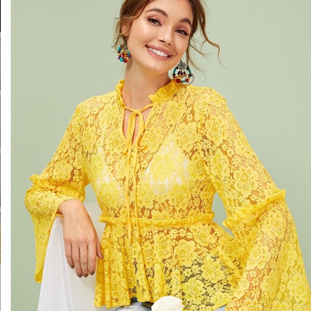 Shein Lace Tie Neck Peblum Top